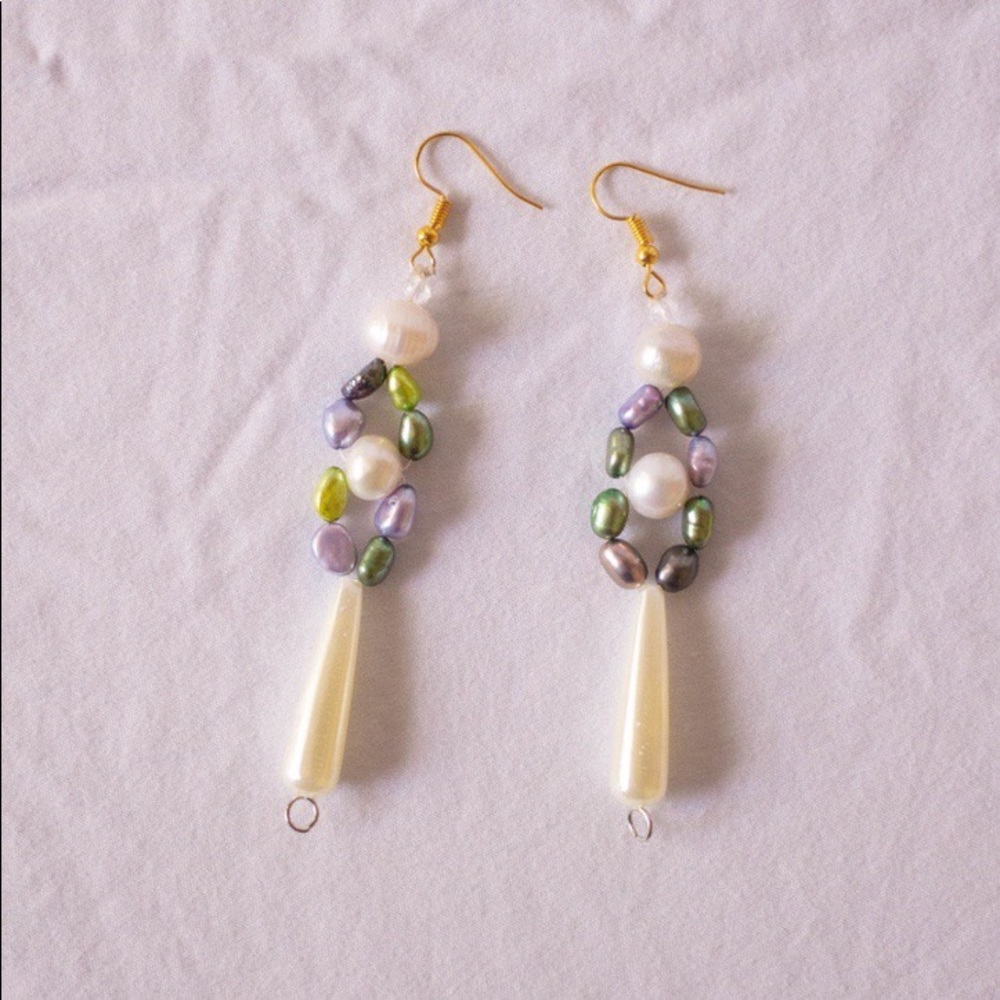 Routine’s Two Tier Purple Green Pearl Earrings